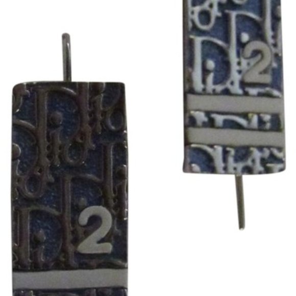 Dior Blue Enamel Trotter Print Silver Earrings - Picture 1 of 12